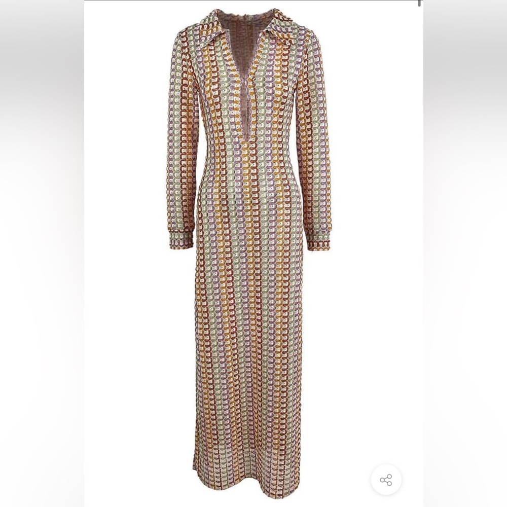 V-neck Collared Crochet Dress BOHO SPLIT WAVY STRIPED BEACH
VACATION MAXI - Picture 4 of 8
